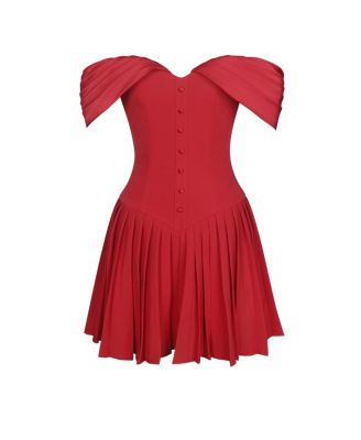 Women's Narelle Crimson Off-Shoulder Sweetheart Drop Waist Mini Dress