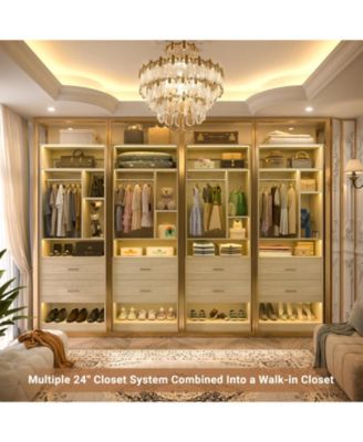 23.6'' Freestanding Closet System with 2 Drawers and 6 Shelves, 2FT Small Walk-in Closet Organizer with Hanging Rod