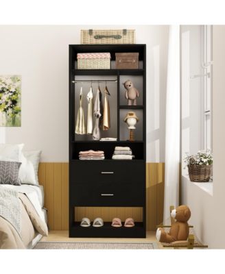 23.6'' Freestanding Closet System with 2 Drawers and 6 Shelves, 2FT Small Walk-in Closet Organizer with Hanging Rod