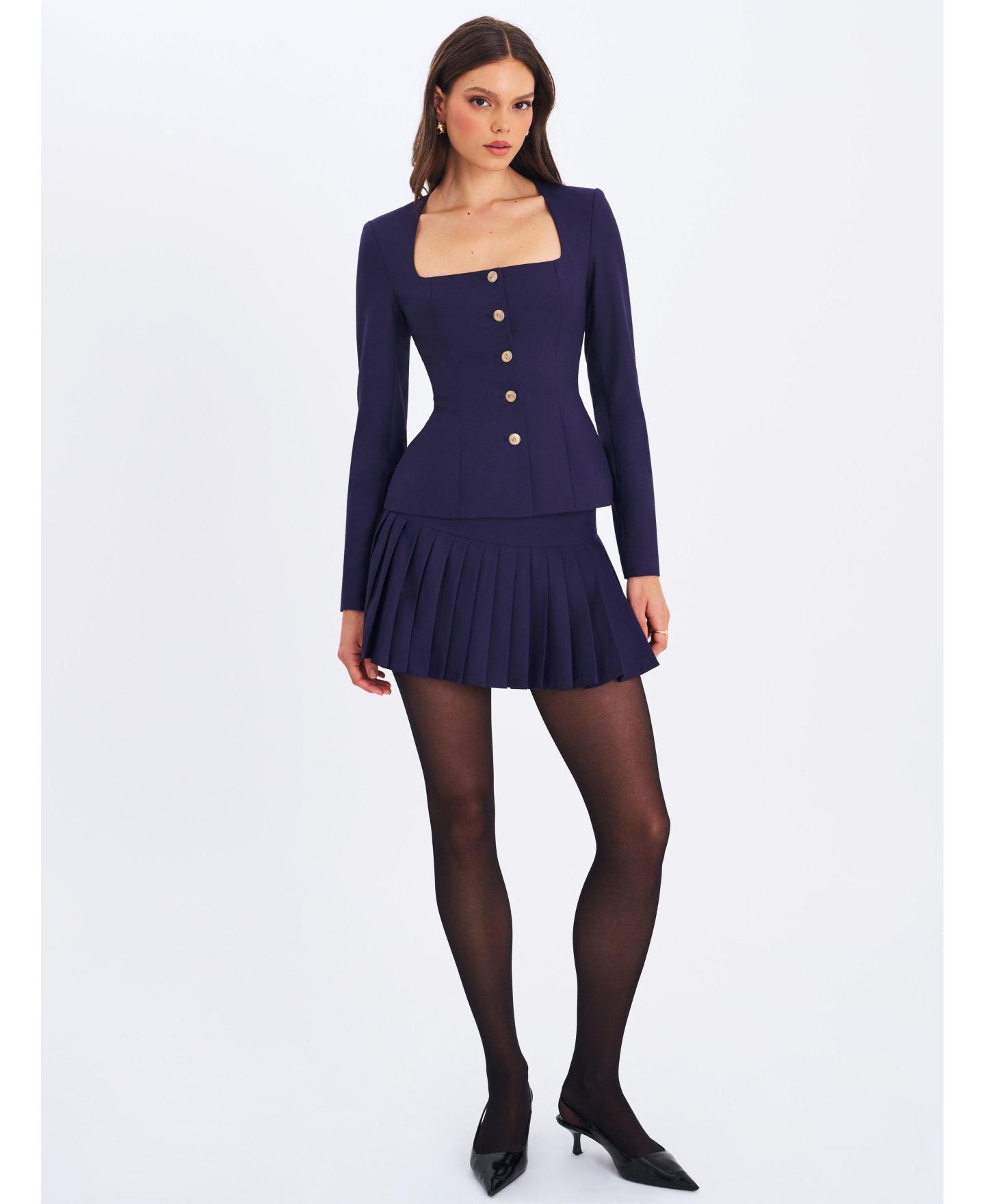 Женский пиджак Miss Circle Skyla Indigo Square Neckline Peplum Blazer, цвет: Тёмно-синий — фото 3