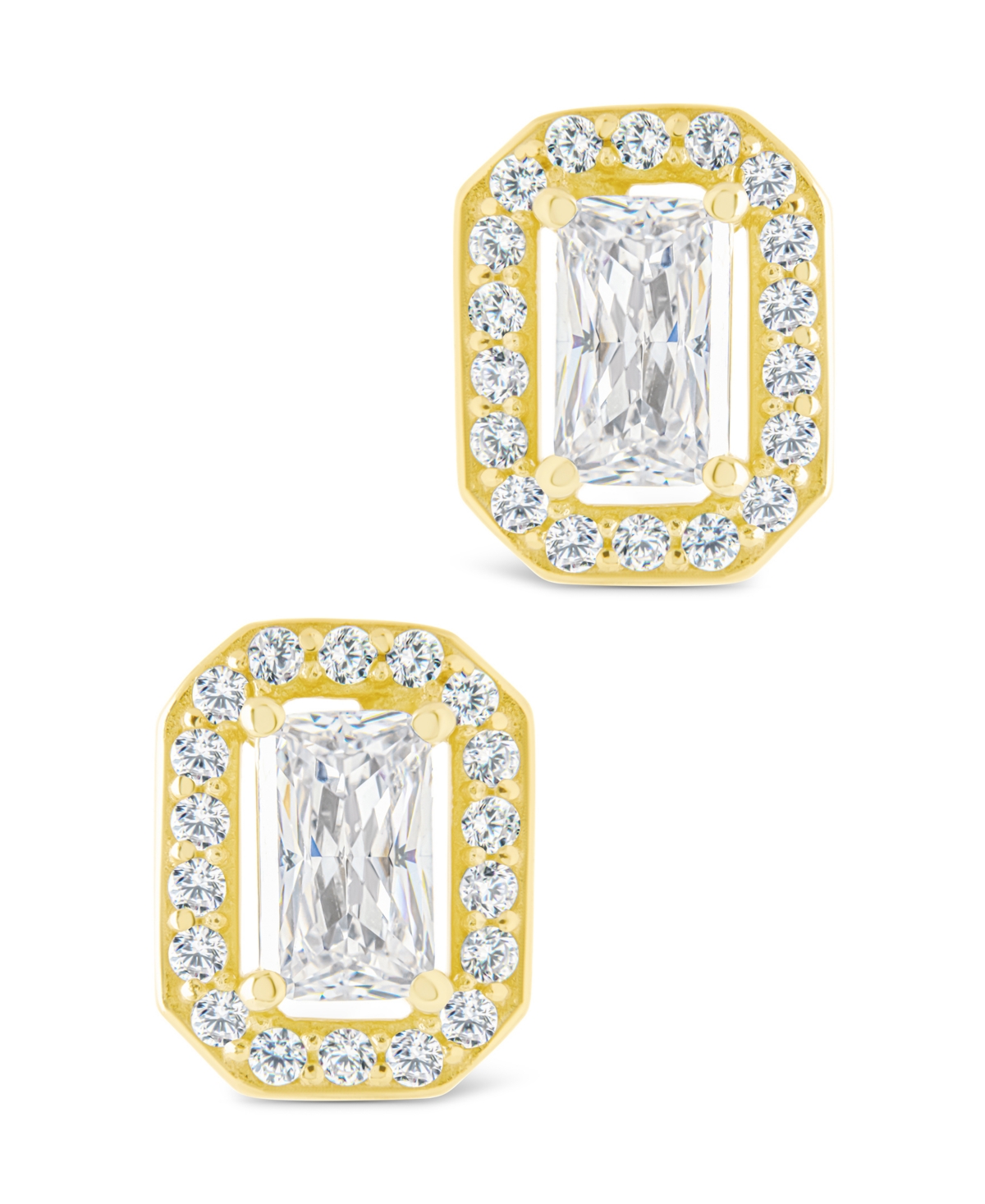 Sterling Forever Silver Emerald Cut Brilliant Halo Studs