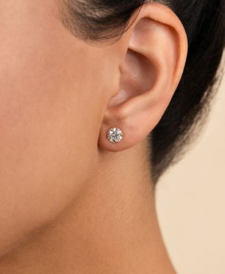 Sterling Silver Round Cut Prong Set Stud Earrings