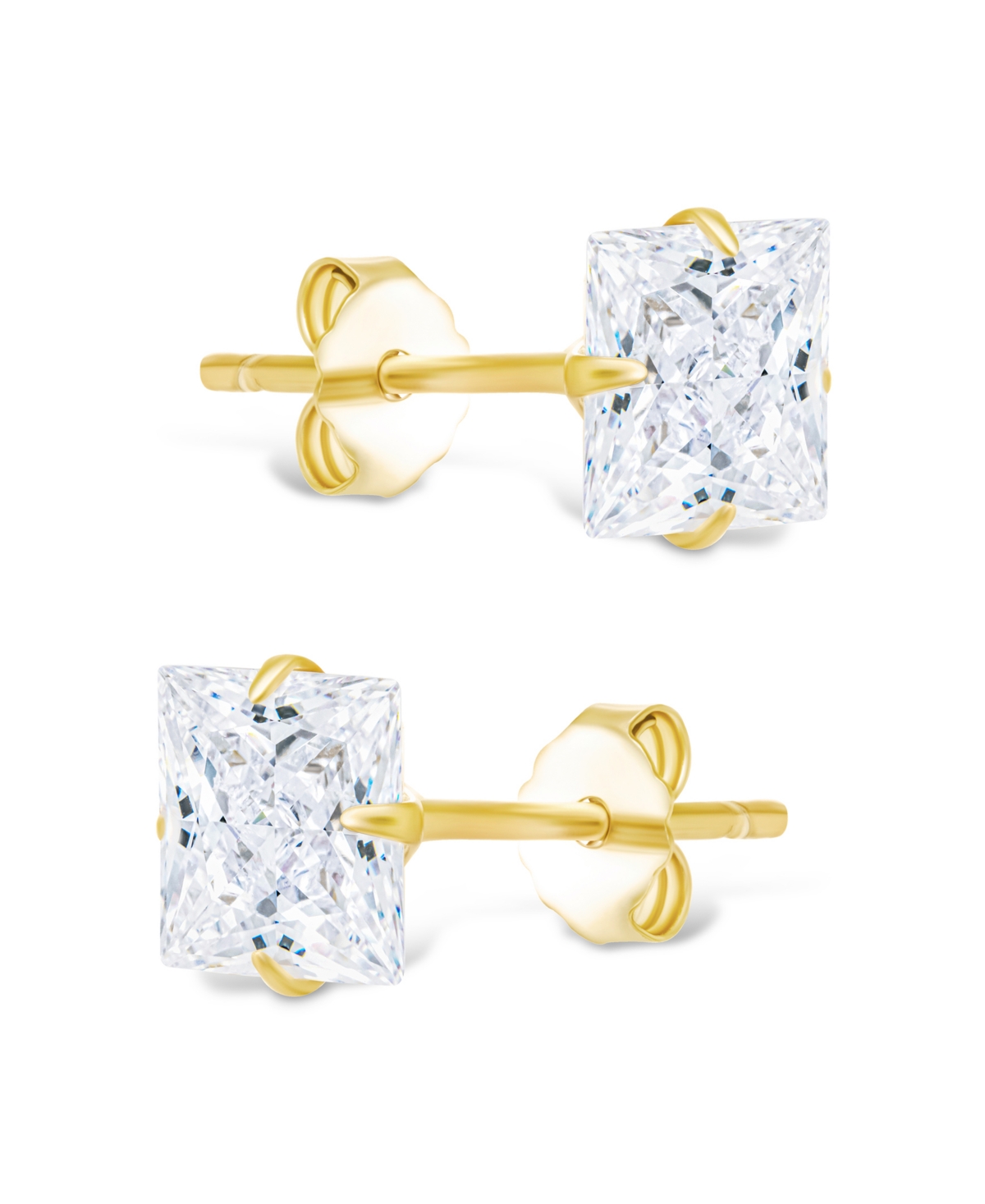 Sterling Forever Silver Princess Cut Prong Set Stud Earrings