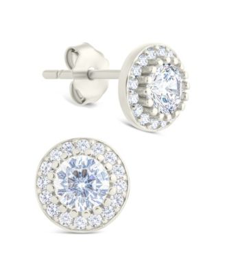 Sterling Silver Round Cut Brilliant Halo Studs