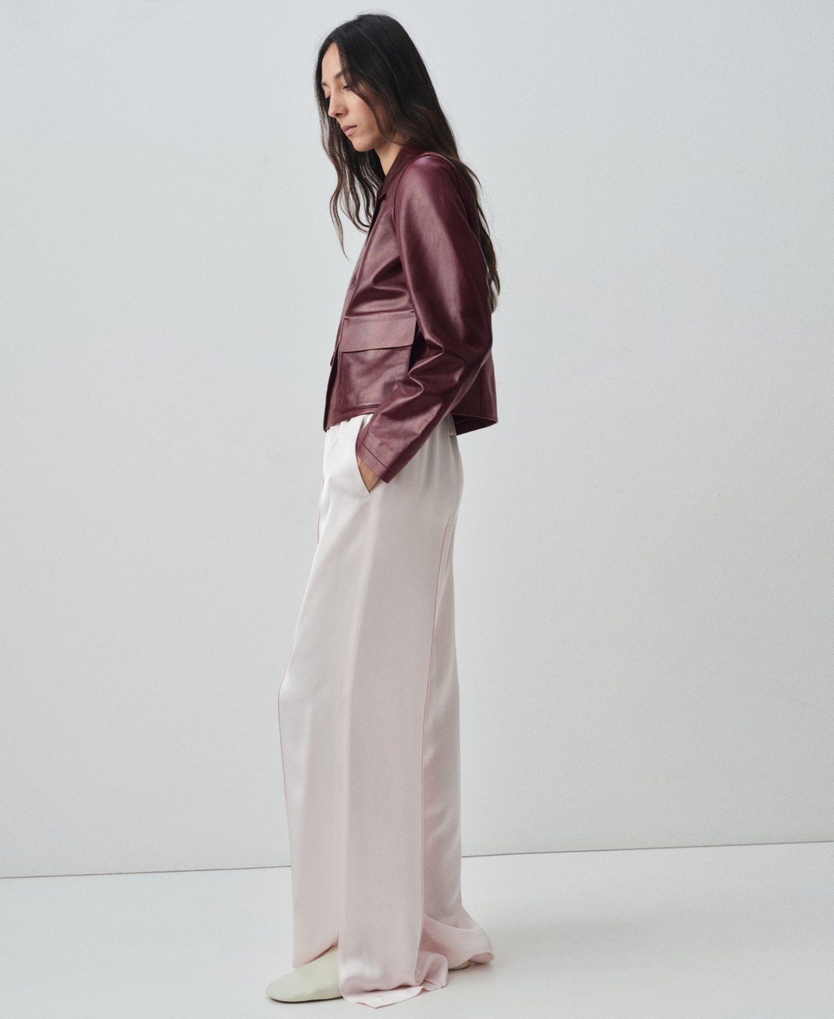 Mango Veste 100 % Cuir Boutons Bordeaux - Femme - S -  In Multi