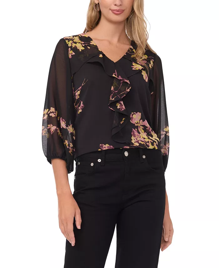 Women's 3/4-Sleeve Front Ruffles Top