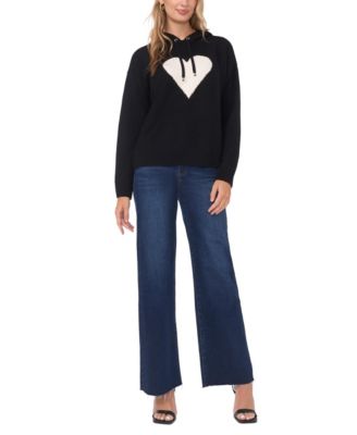 Women's Valentine's Heart Motif Long-Sleeve Hoodie Sweater