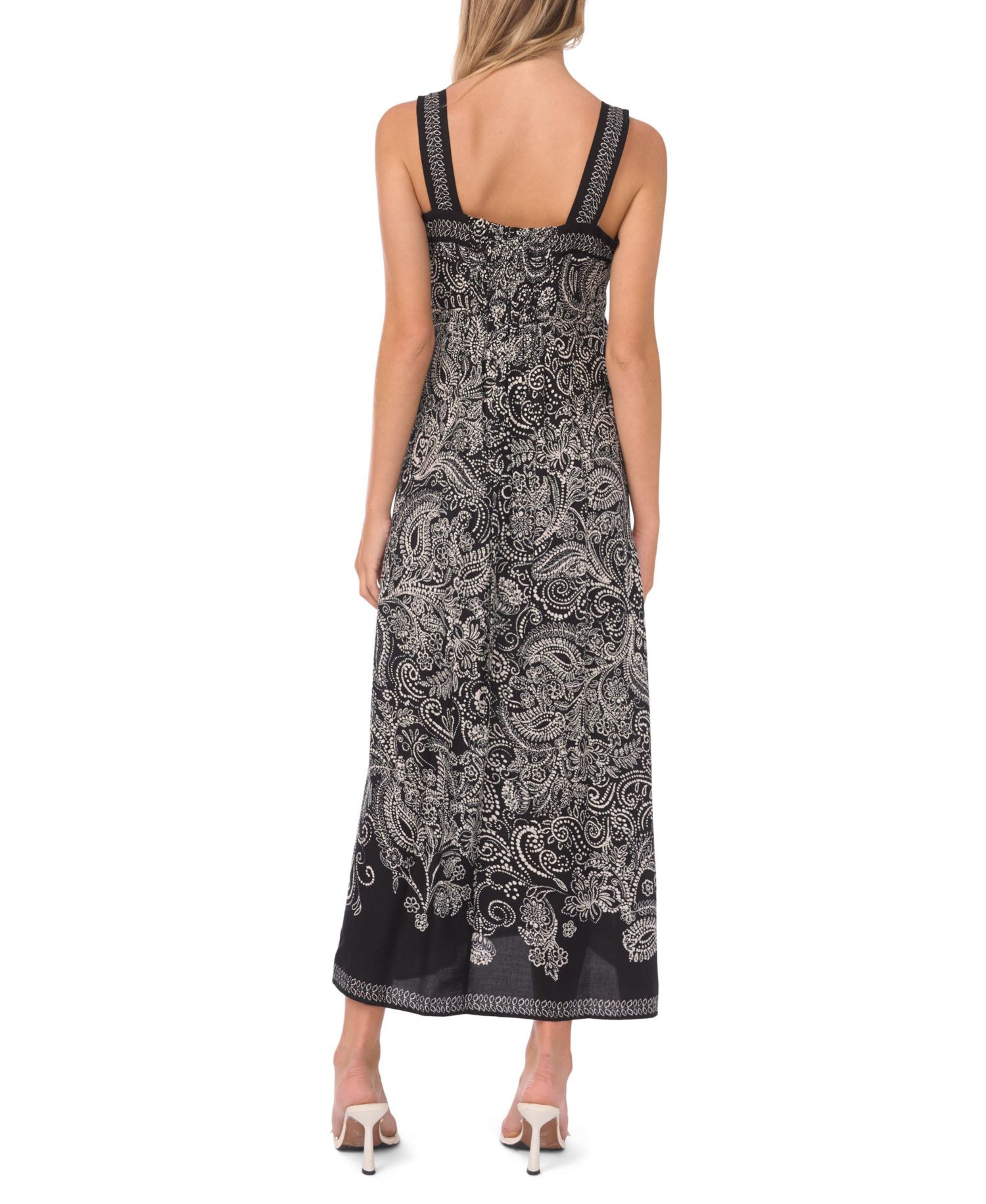 Women's Printed Square-Neck Smocked-Back Sleeveless Maxi Dress