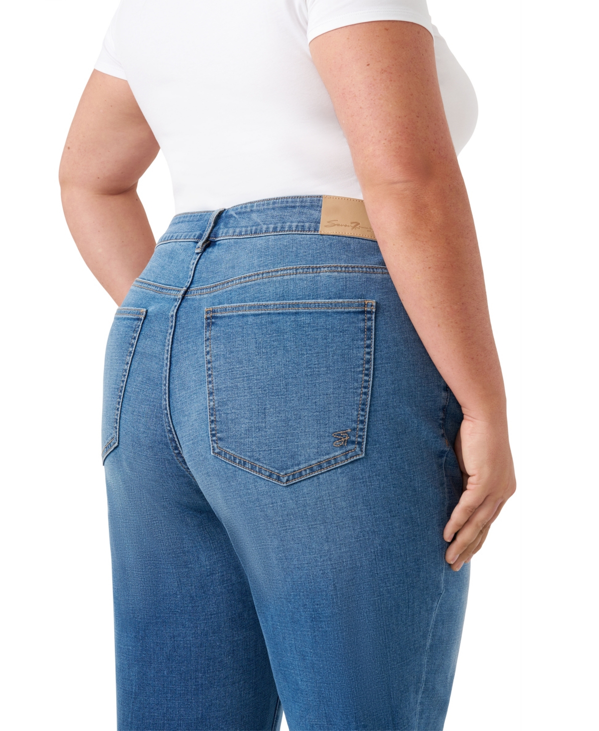 Seven7 Plus Size Vintage Straight Cuffed Jeans In Blue