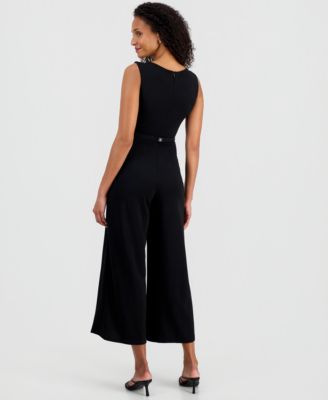 Women's Belted Sleeveless Crepe Jumpsuit