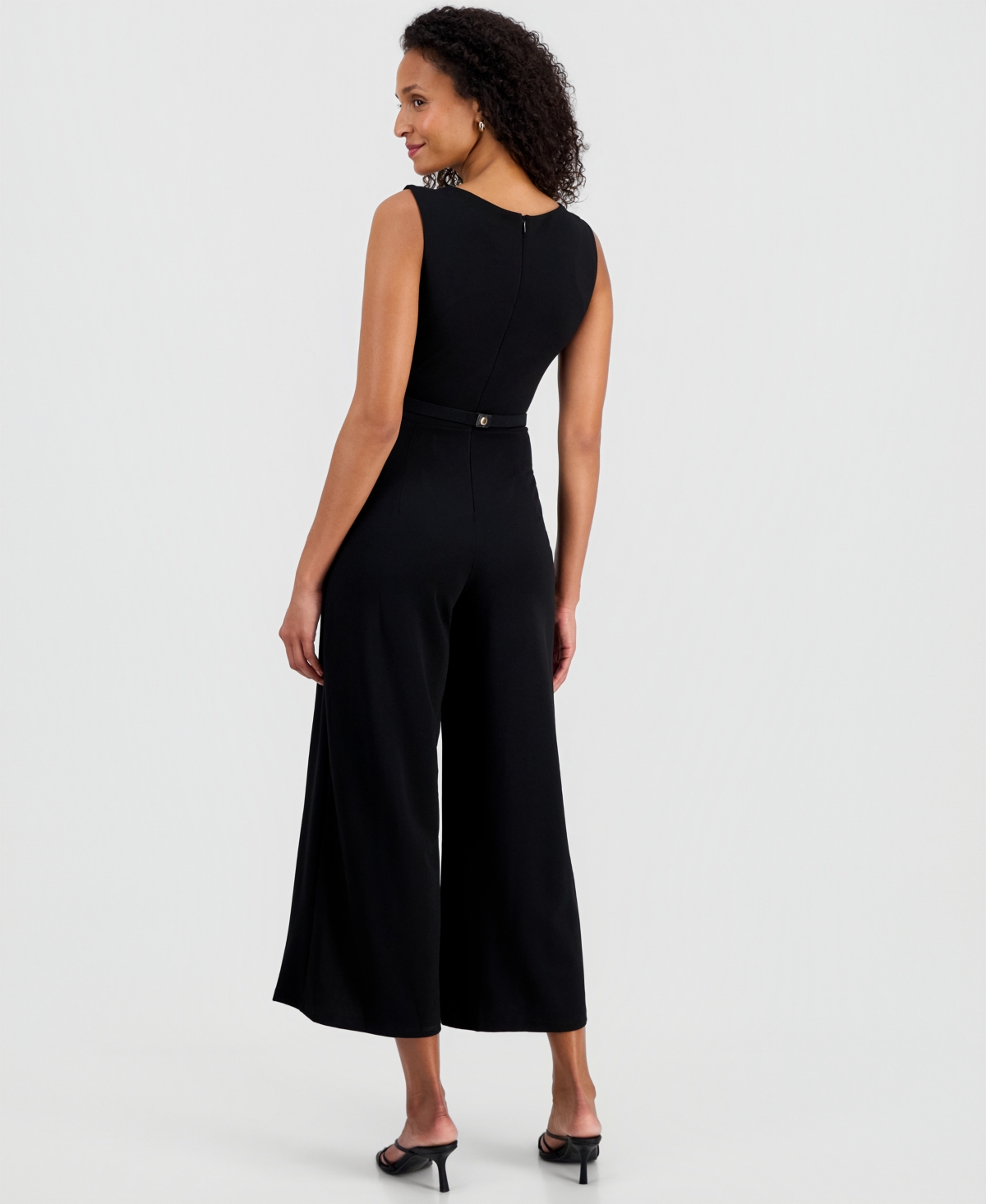 Robbie Bee Women's Belted Sleeveless Crepe Jumpsuit