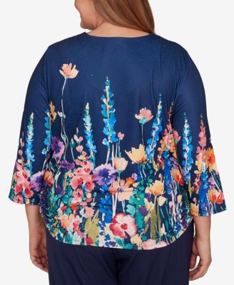 Plus Size Saratoga Springs Vertical Floral Border Knit Top