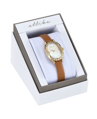 Timeless Texture Gold Plated Leather Watch, 70-110mm
