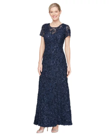 Petite Soutache Sequin A-Line Dress - Navy