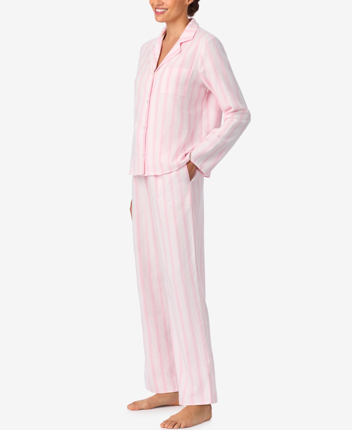 Aria Women's Notch Collar And Long Pant Pajama Set In Pink