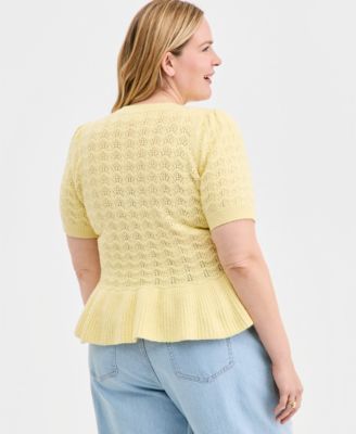 Trendy Plus Size Textured Short-Sleeve Peplum Sweater, Macy's Exclusive