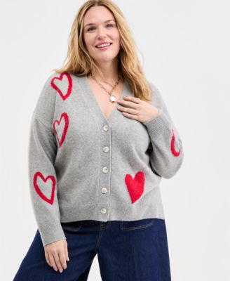 Trendy Plus Size Heart Intarsia-Knit Cardigan, Macy's Exclusive