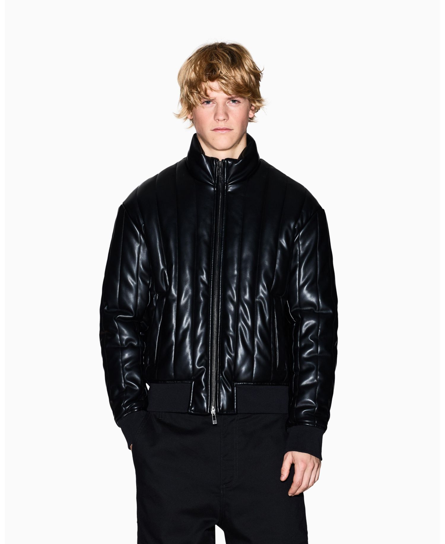 Men's Quilted Faux-Leather Puffer Jacket