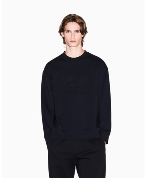 Мужская толстовка A|X Armani Exchange Tonal Grid Box Crewneck, цвет: Чёрный