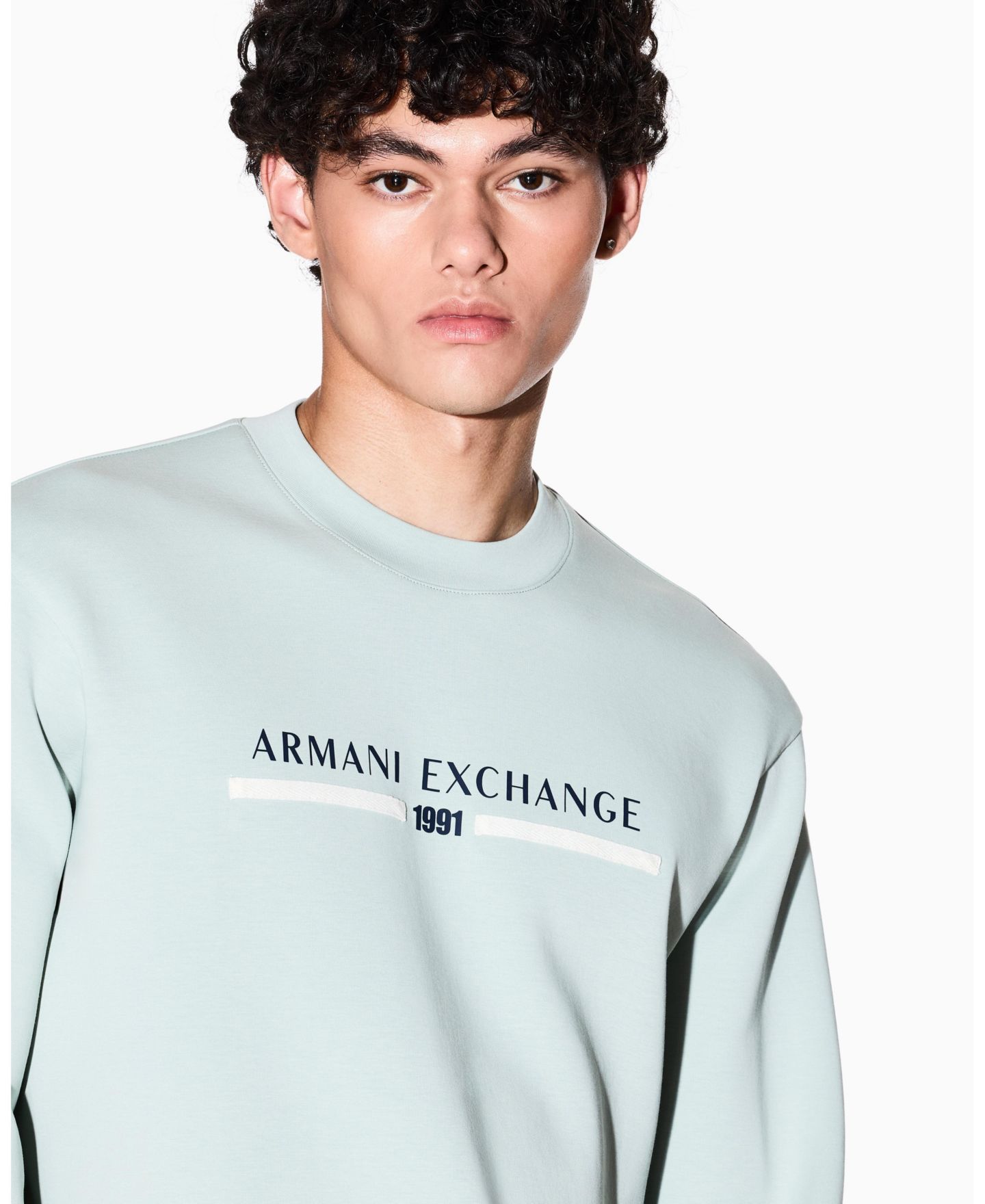 Мужской свитшот A|X Armani Exchange Center Graphic Crewneck, цвет: Аквамариновый серый — фото 3