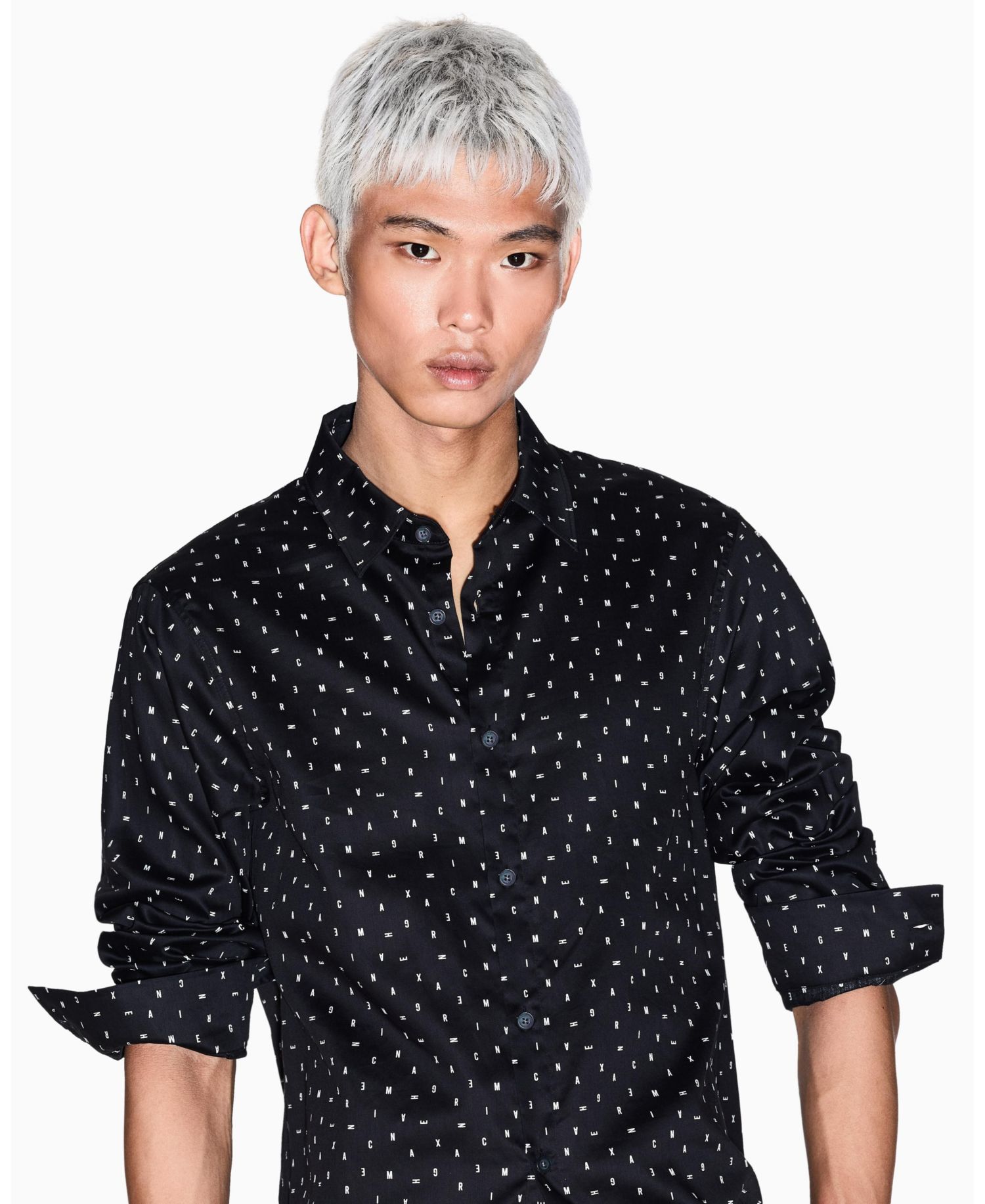 Men's Allover Letter Logo Satin Woven Shirt