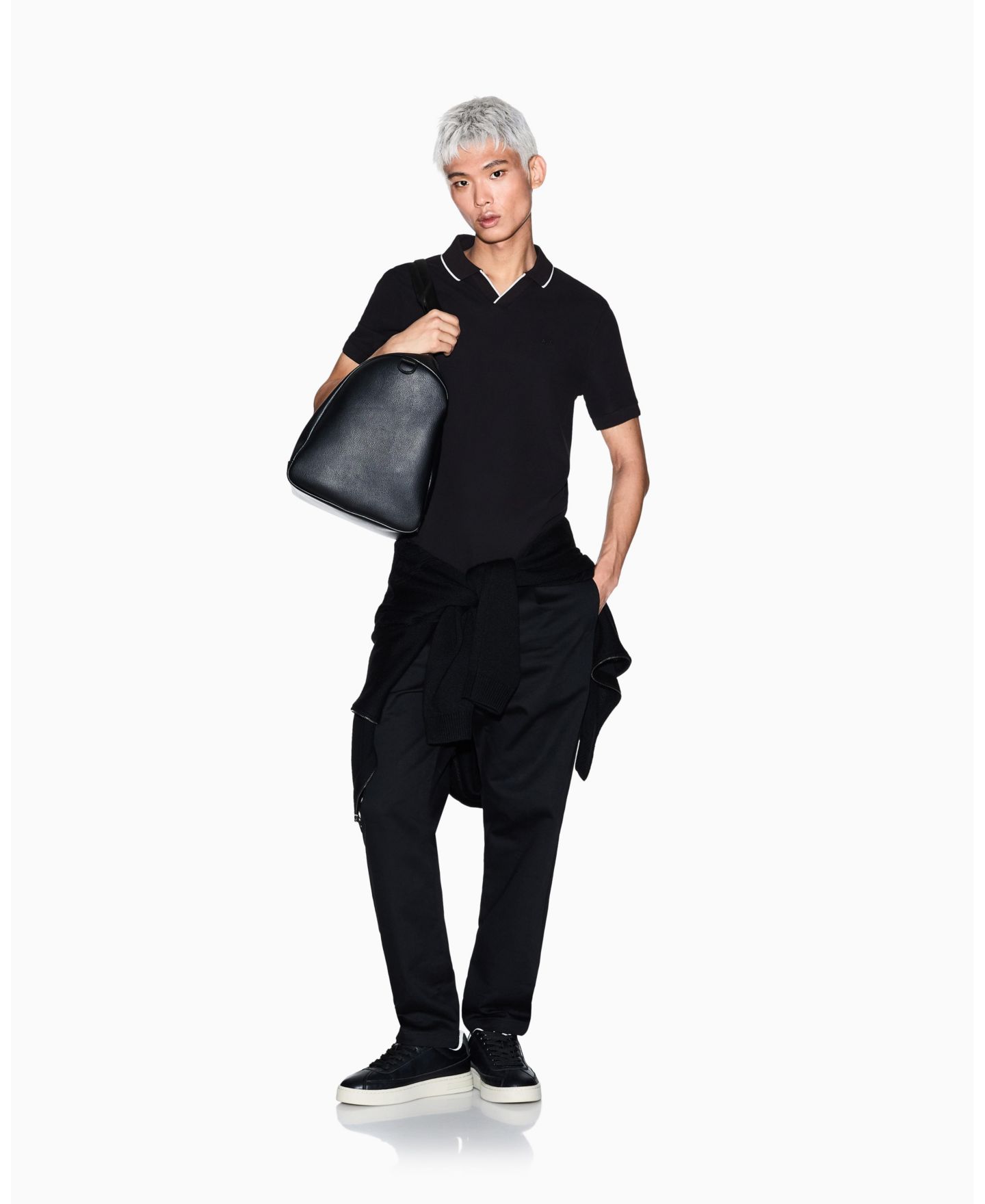 Мужская рубашка A|X Armani Exchange Johnny Collar Pique with Collar Tipping Polo Shirt, цвет: Чёрный — фото 3