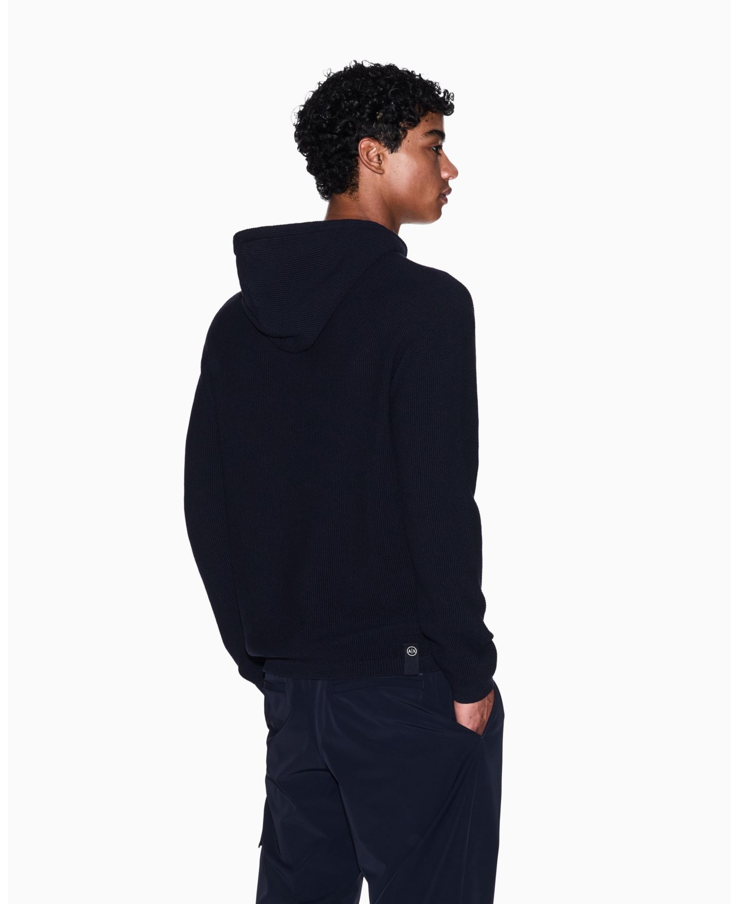 Мужское худи A|X Armani Exchange Waffle Knit, цвет: Глубокий тёмно-синий — фото 3