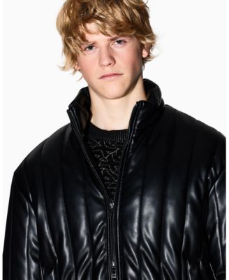 Men's Quilted Faux-Leather Puffer Jacket