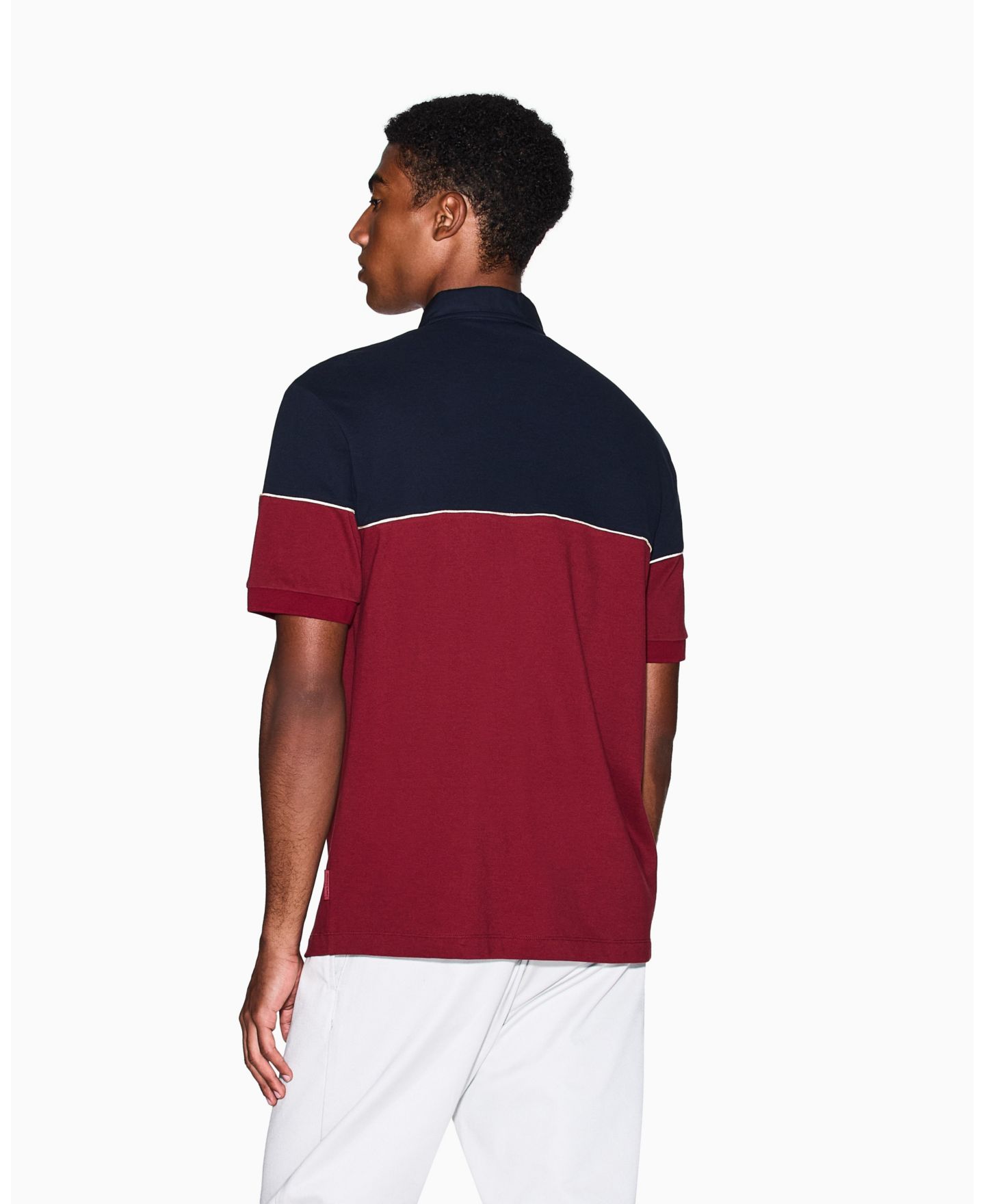 Мужское поло A|X Armani Exchange Color Block Pique Polo Shirt, цвет: Глубокий тёмно-синий — фото 3