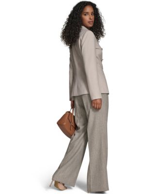 Calvin Klein Womens Double Breasted Jacket Novelty Pleated Wide Leg Pants Textured Long Sleeve Top In Gray