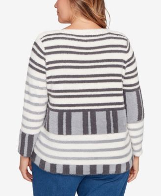 Plus Size Striped Feather Eyelash Sweater
