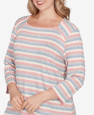 Plus Size Marled Stripe Envelope Neck Rib Knit Top