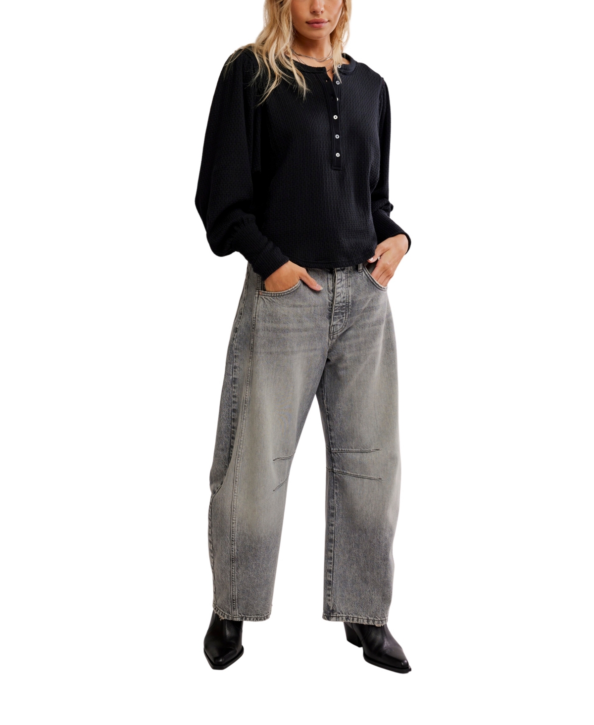 Free People Women's Quinn Dolman Balloon Sleeve Top