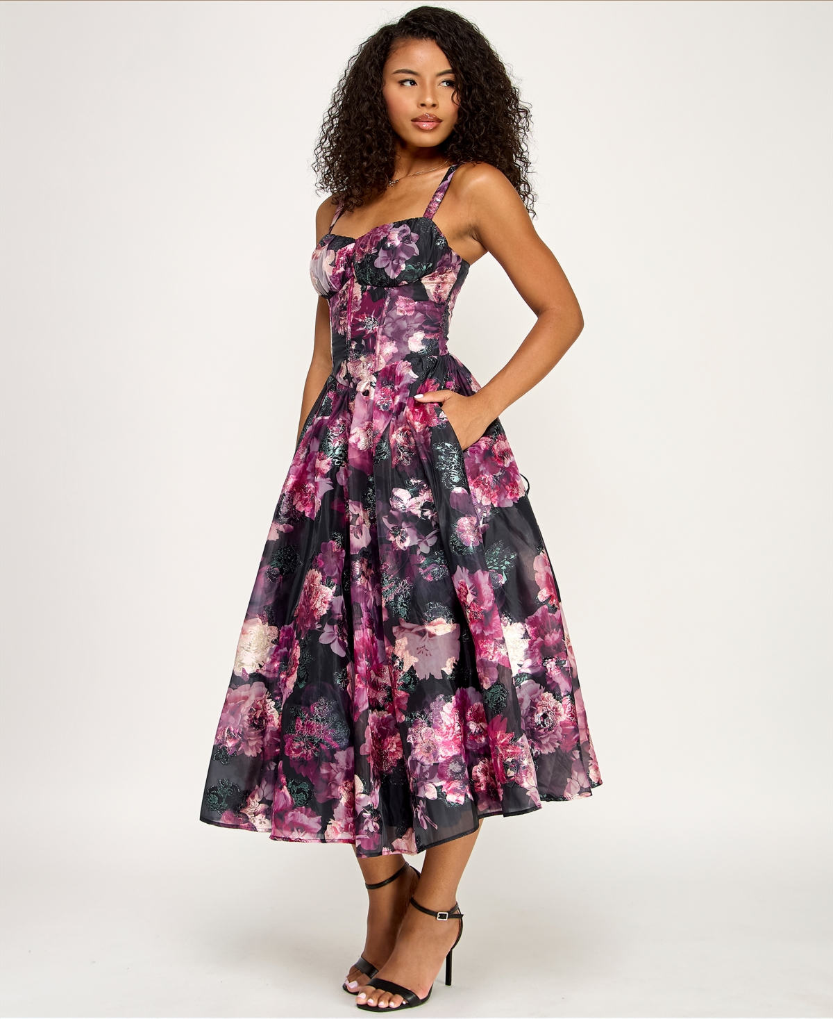 Katia Rae Juniors' Printed Sweetheart Neck Dress
