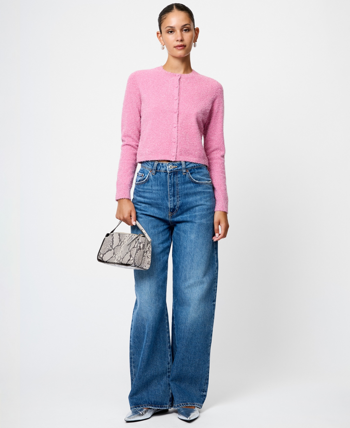 French Connection Tinsel Metallic Fuzzy Cardigan In Multi