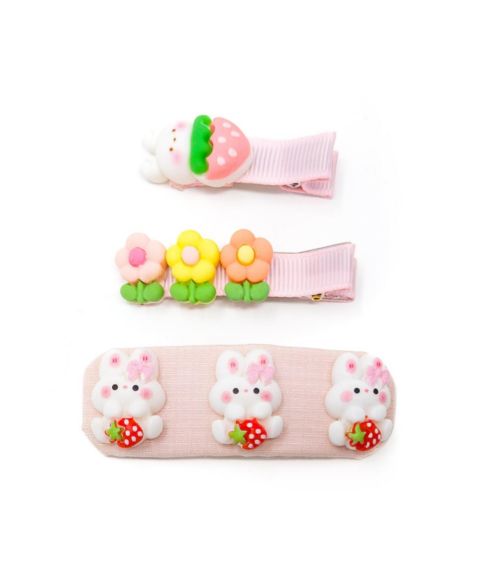 Аксессуары для волос Puttisu 3pc Hair Clip Set - Bunny Garden Trio для девочек, цвет: Ягодный