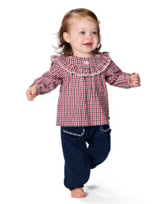 Tommy Hilfiger - Baby Girls 2-Piece Dobby Peasant Top and Denim Pants Set