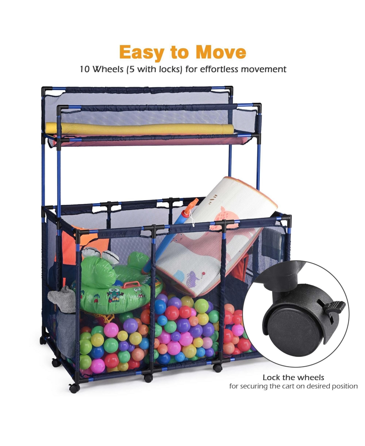 Yescom Mesh Pool Storage Bin Cart Rolling Toys Bin Storage 214 Gallon Organizer Extra Large 6 Wheels with Black Cover Replacement