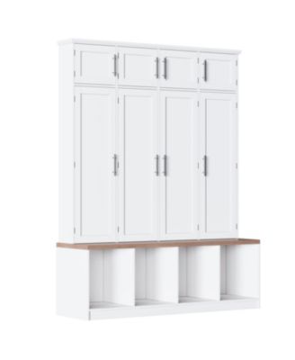 Farmhouse Hall Tree Bench, Hidden Hooks, Shoe Cabinet