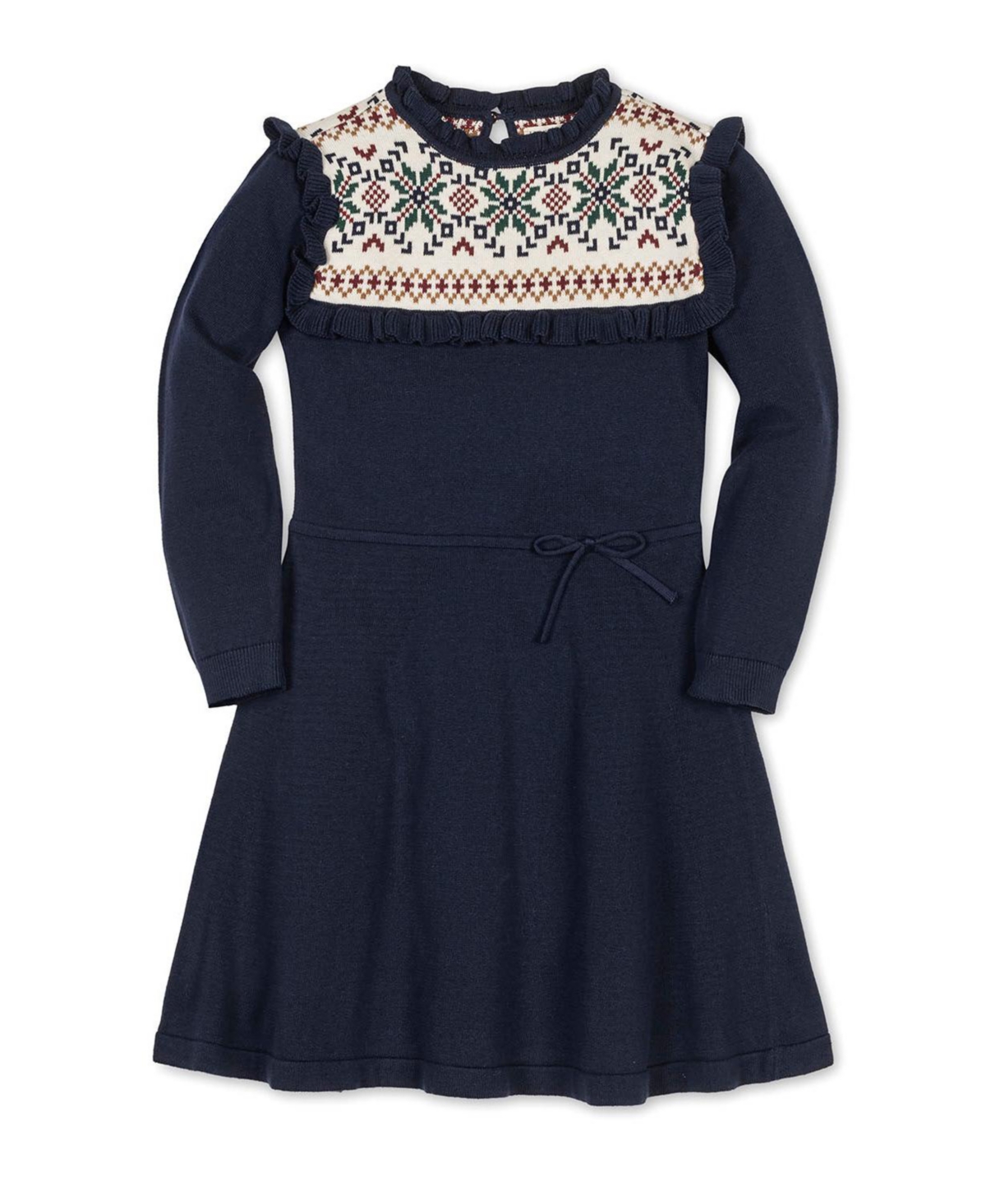 Hope & Henry Big Girls Organic Ruffle Collar Fair Isle Yoke Sweater Dress