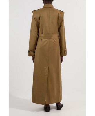 Women's Strong Shoulder Belted Maxi Trench Coat