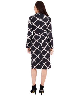 Women's Collar Printed Side Tie Midi Dress