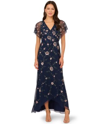 Adrianna Papell - Women's Bead Short-Sleeve Mesh Midi Dress