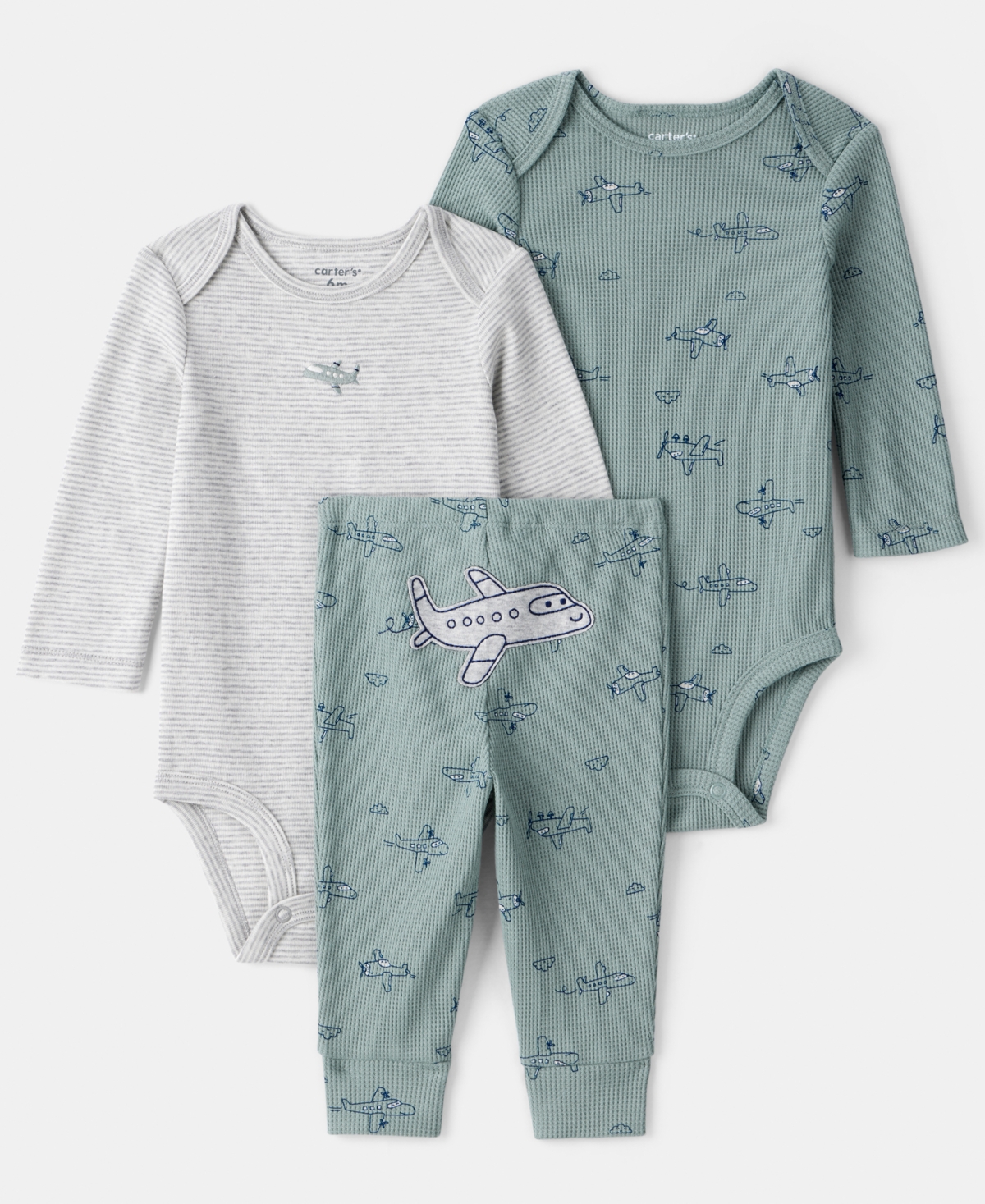 Carter's Baby Boys 3-piece Airplane Print Long-sleeve Bodysuit And Pants Set In Blue