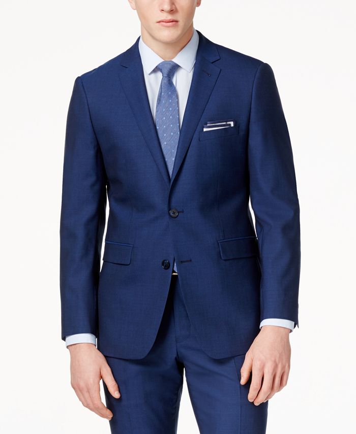 Vince Camuto Men's Slim-Fit Blue Sharkskin Suit - Macy's