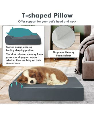 Memory Foam Orthopedic Dog Bed for Large Dogs w/ Headrest & Washable Cover