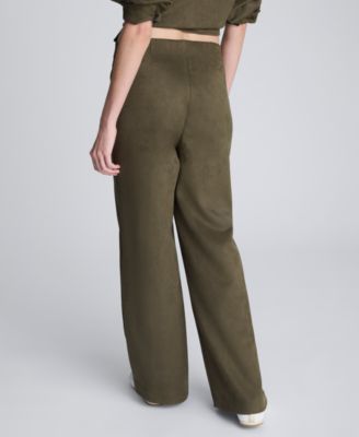 Women's Faux Suede High Rise Hollywood Waist Wide Pants
