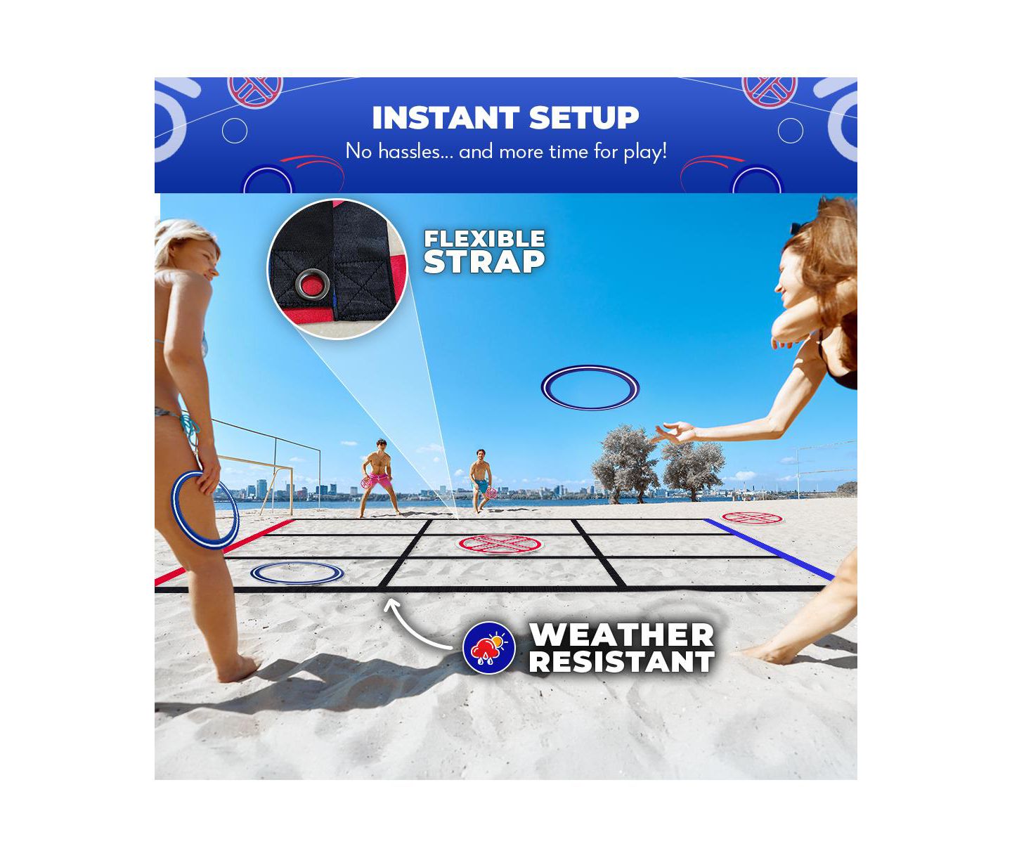 Детская игрушка SWOOC Fling Tac Toe Giant 9ft x 9ft Weather-Resistant Lawn Game, Ages 5+, цвет: Красный / Синий — фото 4