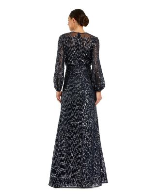 Women's Sequin Long Sleeve Blouson Evening Gown