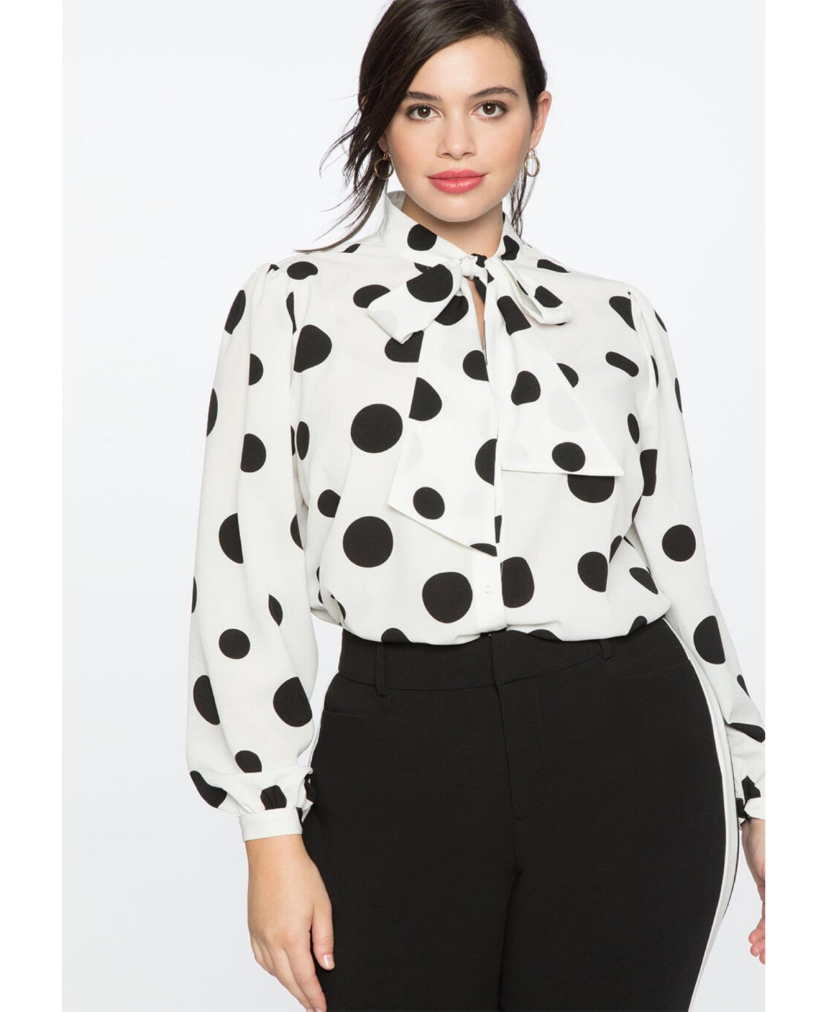 Eloquii Women's Plus Printed Tie Neck Blouse